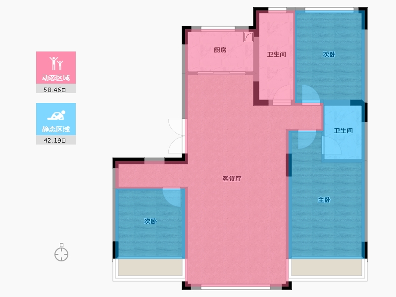 吉林省-长春市-学府桃源里-90.64-户型库-动静分区