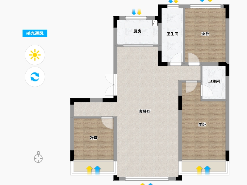 吉林省-长春市-学府桃源里-90.64-户型库-采光通风