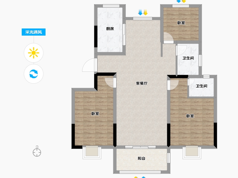 河南省-开封市-香榭华庭-107.00-户型库-采光通风