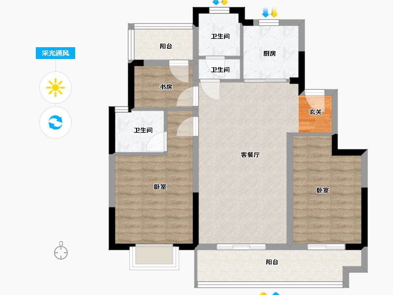 湖南省-岳阳市-澳海富春山居-84.00-户型库-采光通风