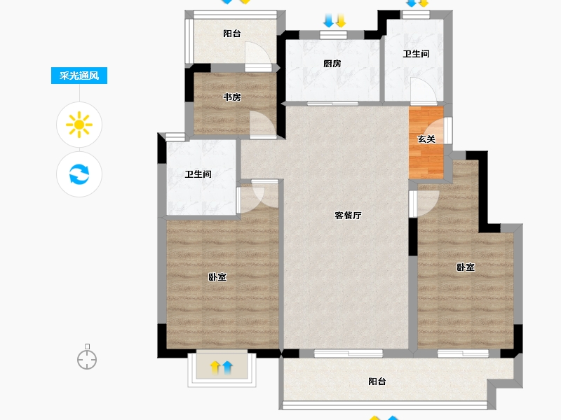 湖南省-岳阳市-澳海富春山居-84.00-户型库-采光通风