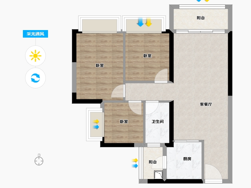 广东省-广州市-敏捷绿湖首府-69.47-户型库-采光通风