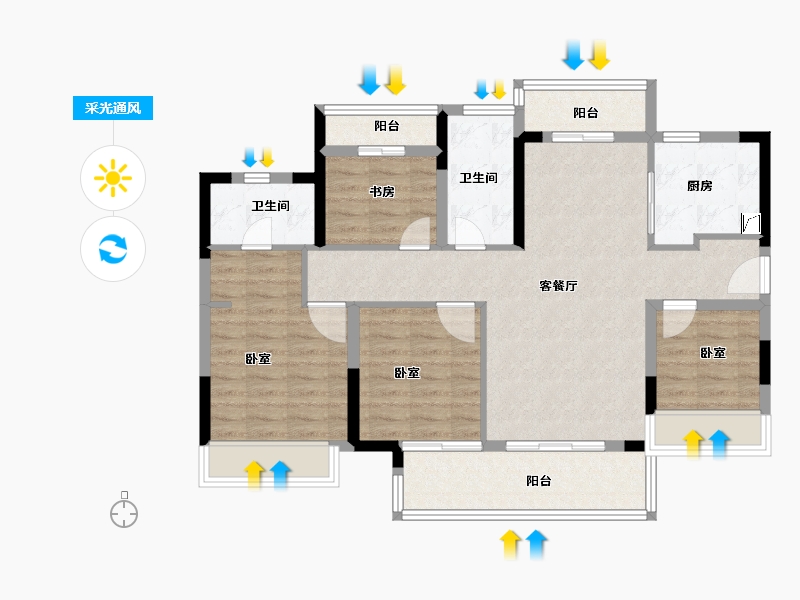 广东省-佛山市-世茂弘阳绿岛湖公馆-96.00-户型库-采光通风