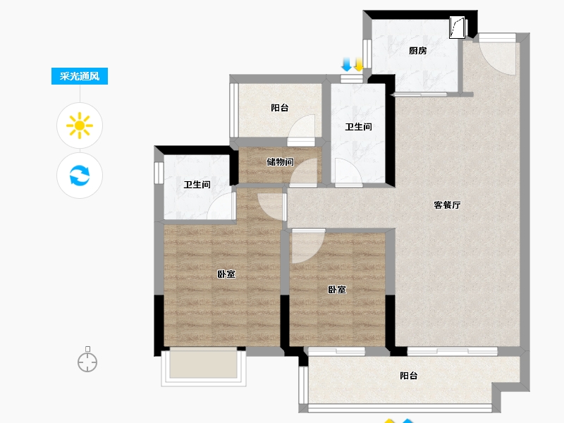 广东省-佛山市-世茂弘阳绿岛湖公馆-76.00-户型库-采光通风