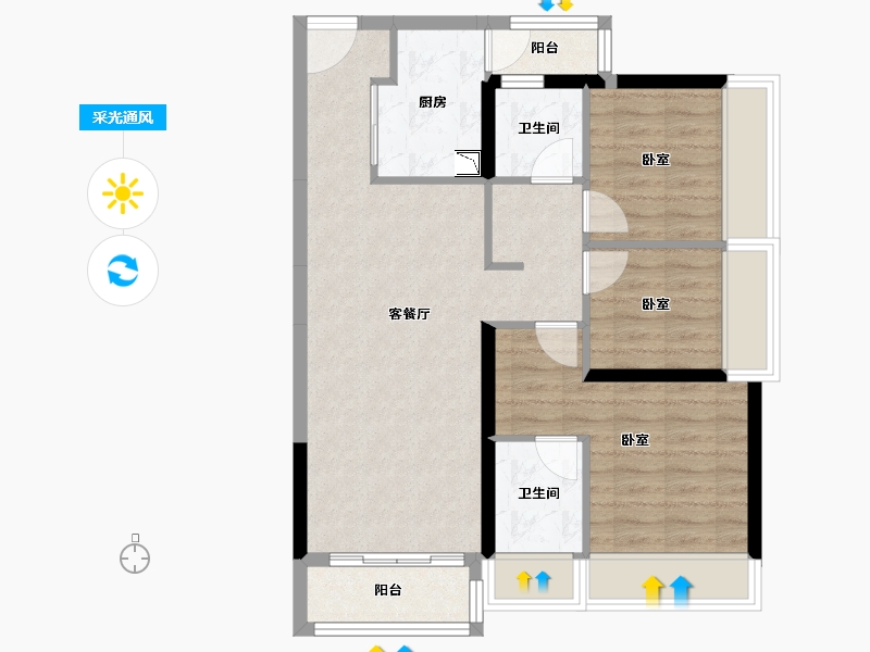 广东省-广州市-得天和苑-74.39-户型库-采光通风