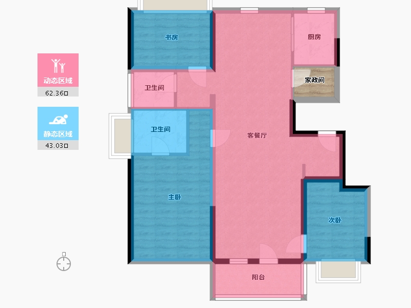 吉林省-长春市-信达万科翡翠学院-96.68-户型库-动静分区