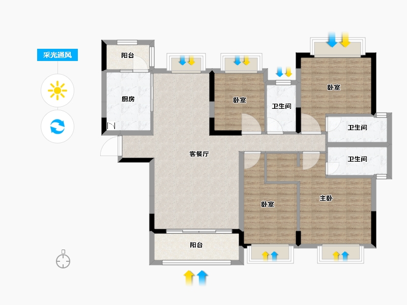 广东省-广州市-御湖山-130.00-户型库-采光通风