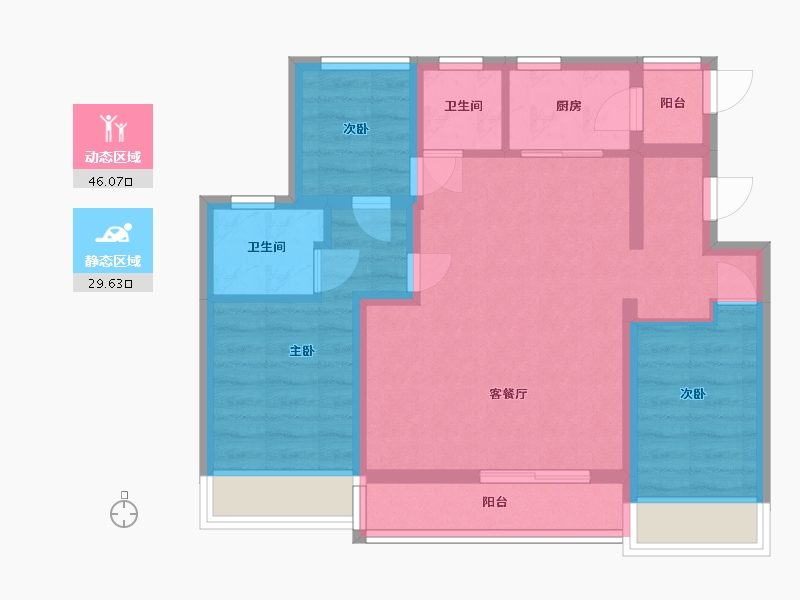 陕西省-西安市-长安宫-66.41-户型库-动静分区