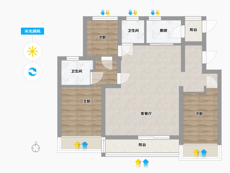 陕西省-西安市-长安宫-66.41-户型库-采光通风