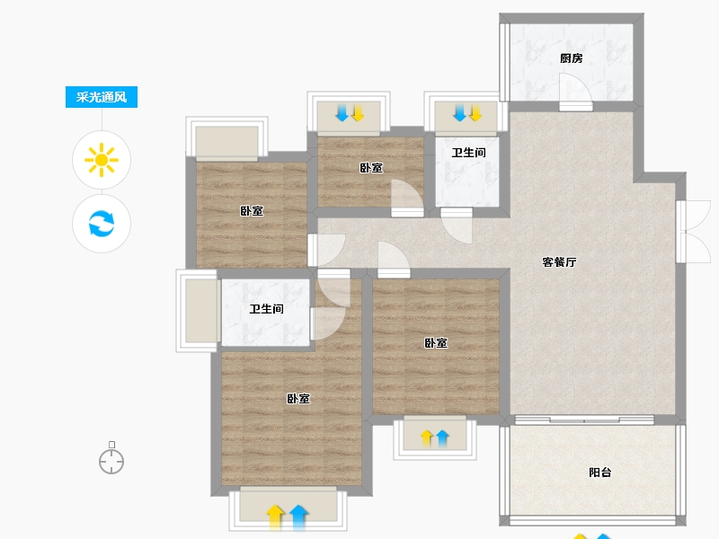 湖南省-永州市-岳麓青城万达广场-89.15-户型库-采光通风