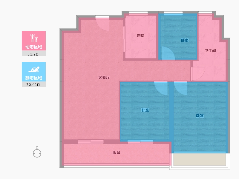 浙江省-舟山市-绿城沁润公寓-73.26-户型库-动静分区