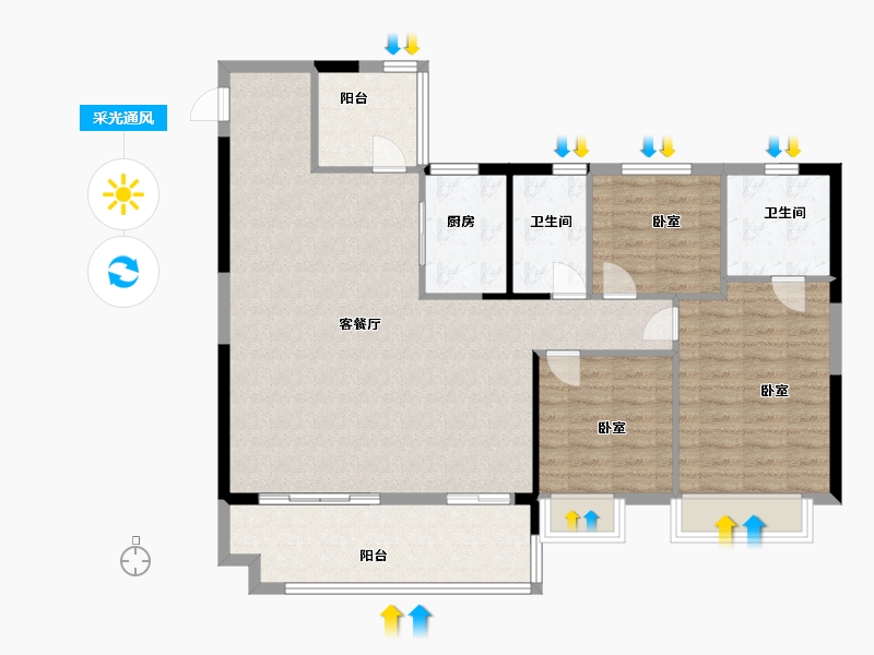 湖南省-衡阳市-奥园·铂誉府-108.70-户型库-采光通风