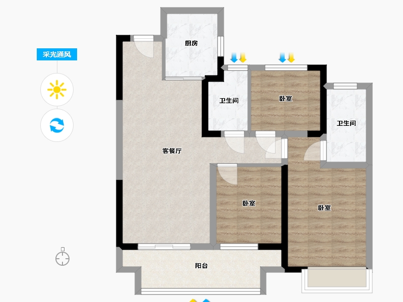 江苏省-镇江市-中企·檀悦名居-84.00-户型库-采光通风