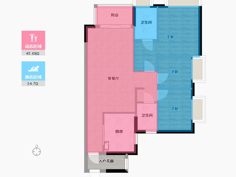 广东省-广州市-清远时代香海彼岸-75.45-户型库-动静分区