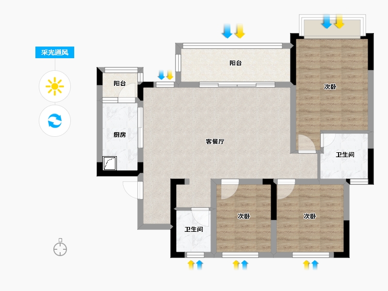 四川省-绵阳市-东原华宇朗阅-88.03-户型库-采光通风