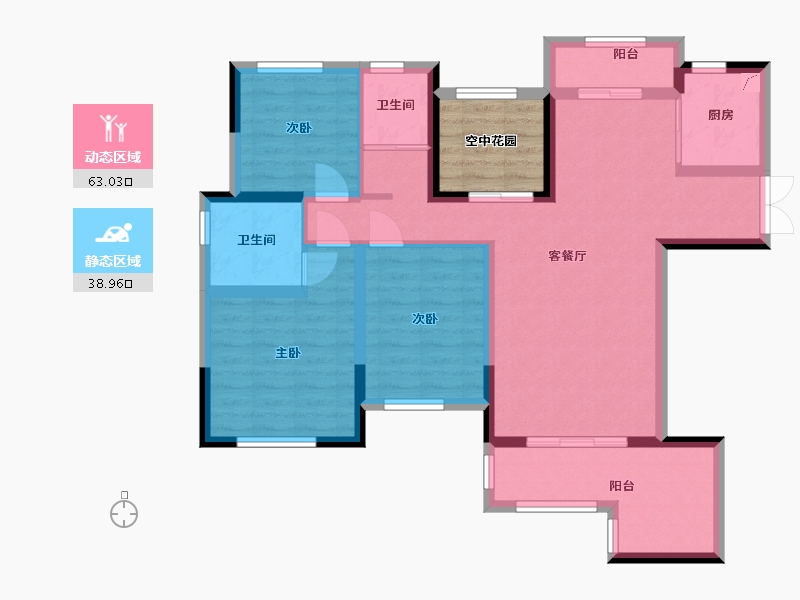 湖南省-长沙市-泰禹云开壹品·樾玺-95.75-户型库-动静分区