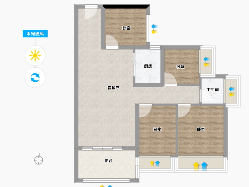 广东省-湛江市-铭鹏紫荆府-74.00-户型库-采光通风