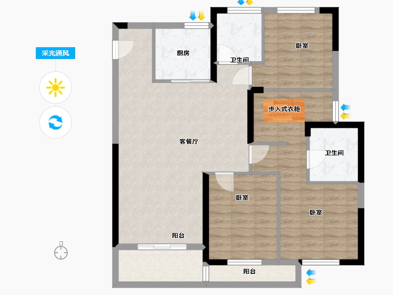 湖北省-武汉市-金茂华发武汉国际社区-96.00-户型库-采光通风