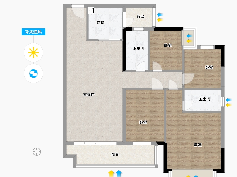 广东省-梅州市-奥园敏捷锦绣银湾-103.17-户型库-采光通风