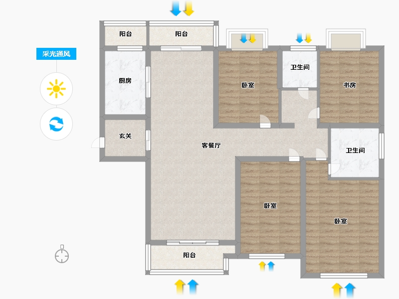 江苏省-镇江市-大亚第一城·玺园-124.00-户型库-采光通风