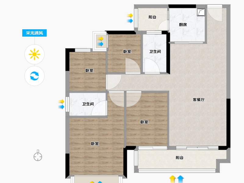 广东省-梅州市-奥园敏捷锦绣银湾-103.38-户型库-采光通风