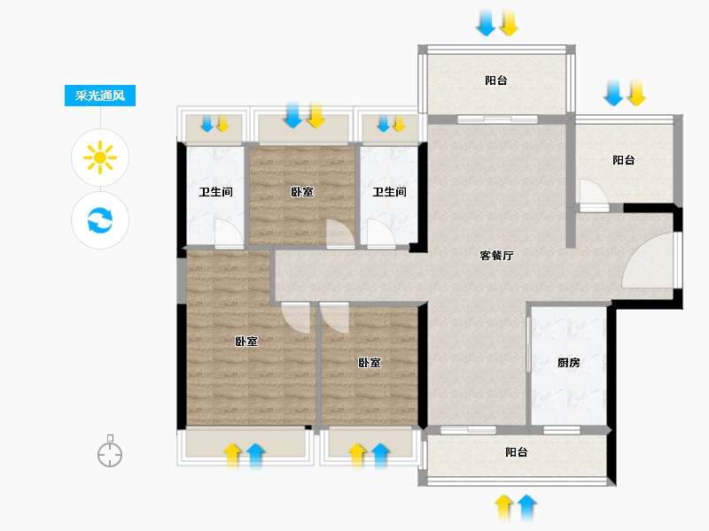 广东省-湛江市-裕达豪庭-105.32-户型库-采光通风