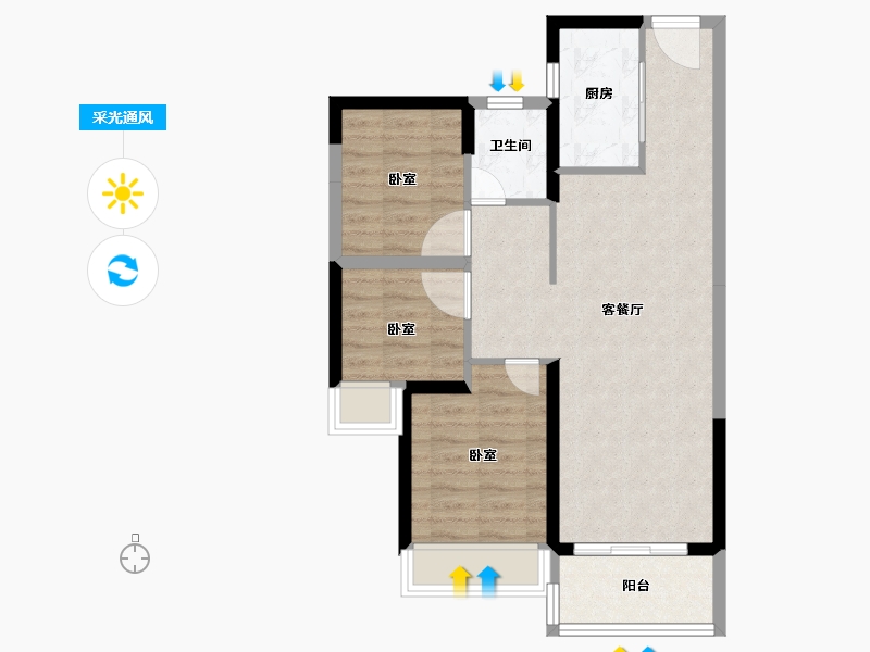 广东省-江门市-碧桂园山水豪园·凤凰郡-69.00-户型库-采光通风