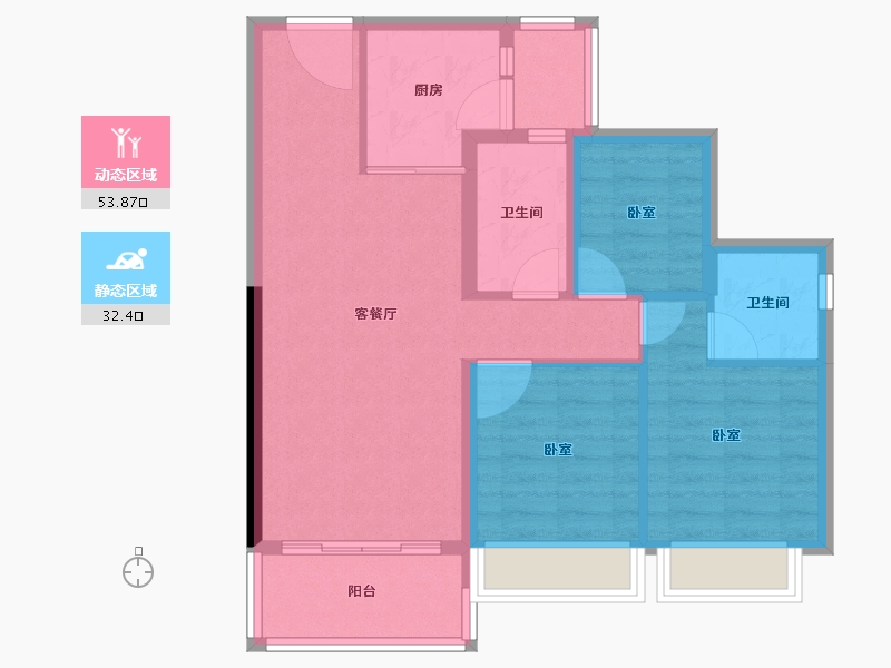 广东省-江门市-碧桂园山水豪园·凤凰郡-77.00-户型库-动静分区