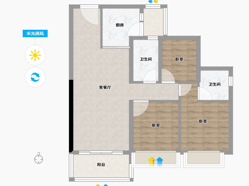 广东省-江门市-碧桂园山水豪园·凤凰郡-77.00-户型库-采光通风