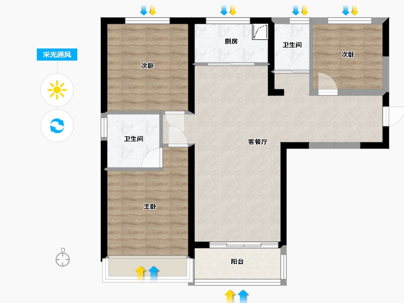 陕西省-西安市-碧桂园天玺-82.73-户型库-采光通风