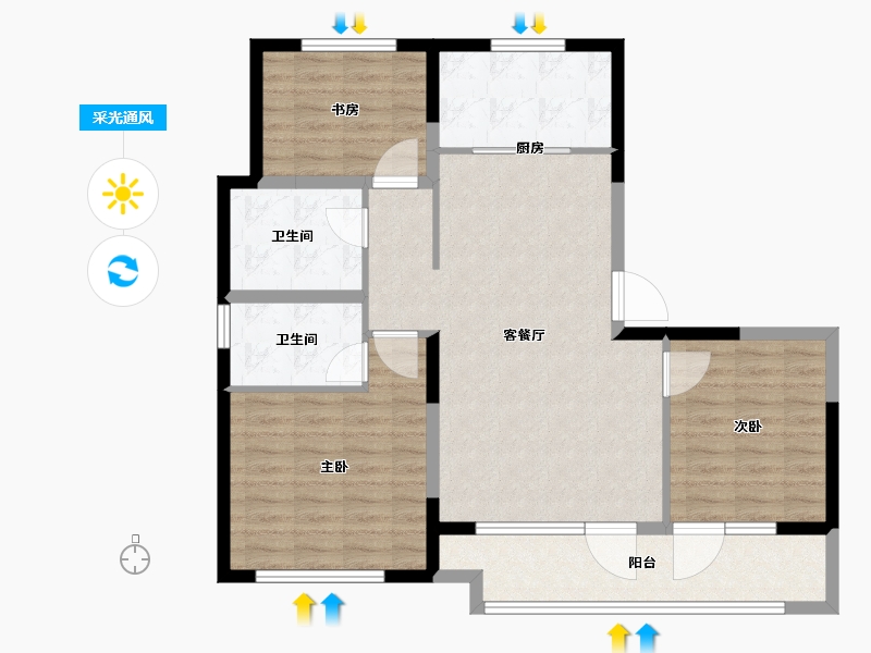 山东省-青岛市-澜山悦府-94.88-户型库-采光通风