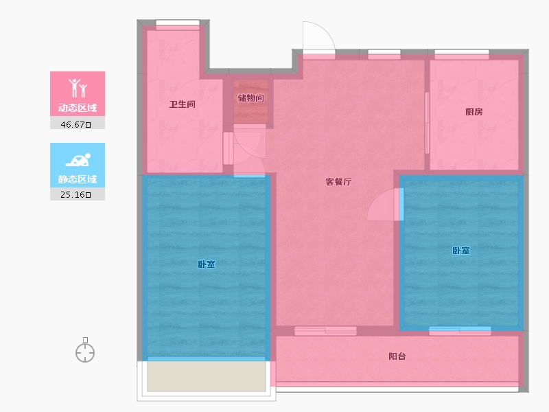 浙江省-舟山市-绿城沁润公寓-63.67-户型库-动静分区