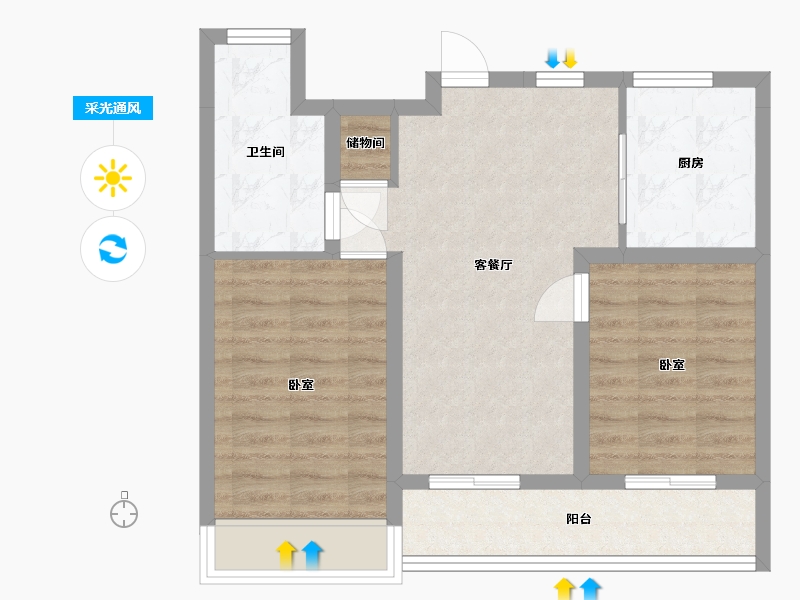 浙江省-舟山市-绿城沁润公寓-63.67-户型库-采光通风