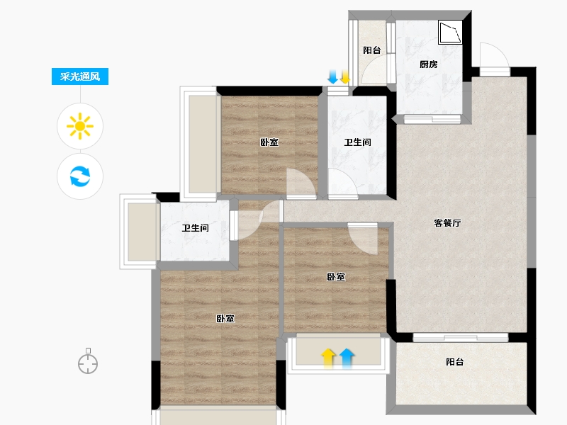 广东省-深圳市-深圳东星河丹堤-70.03-户型库-采光通风