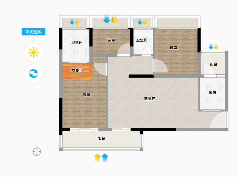 广东省-广州市-粤海拾桂府-103.77-户型库-采光通风