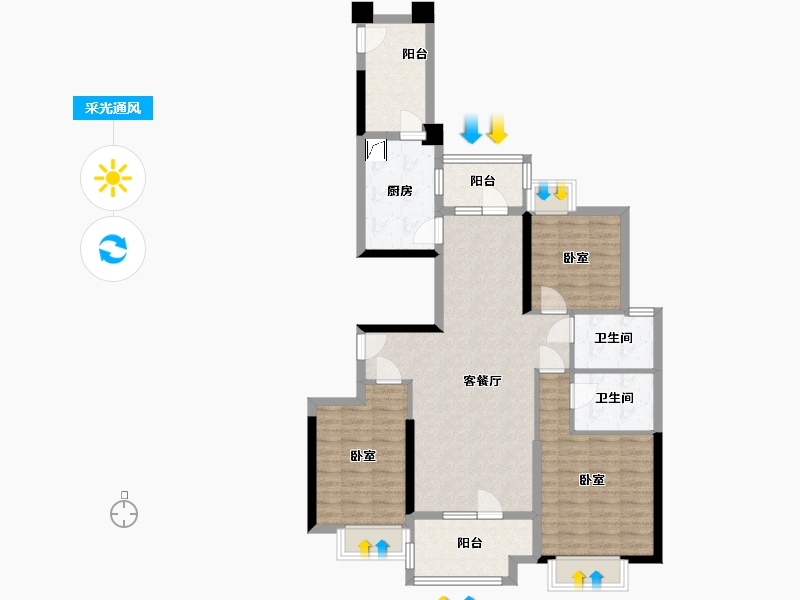 湖北省-武汉市-卧龙墨水湖边领墅-99.61-户型库-采光通风