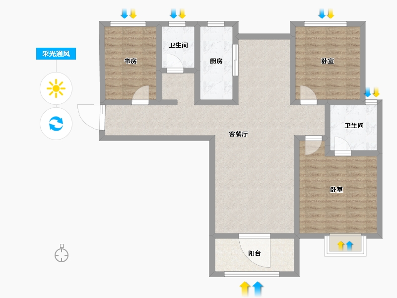 陕西省-西安市-永泽五里州-96.51-户型库-采光通风