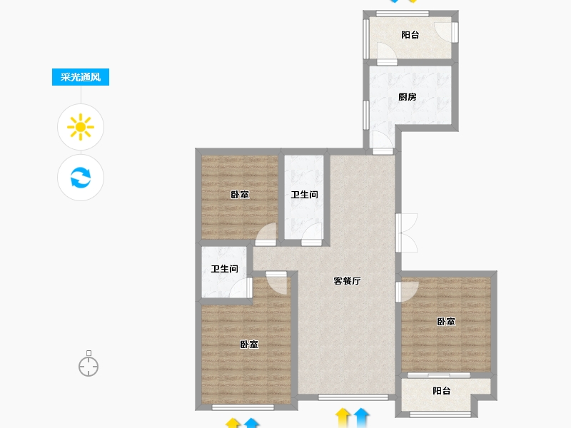 山东省-潍坊市-中帅•京公馆-103.49-户型库-采光通风