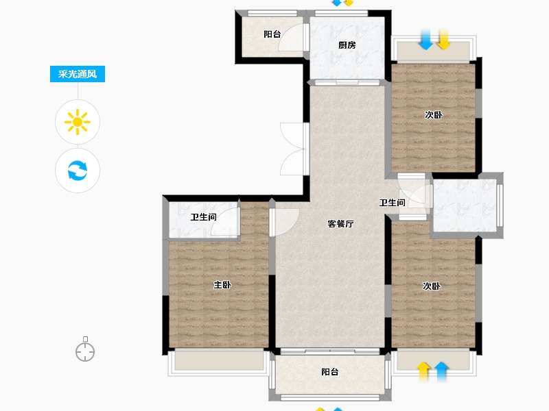 陕西省-西安市-唐樾六和坊-114.00-户型库-采光通风