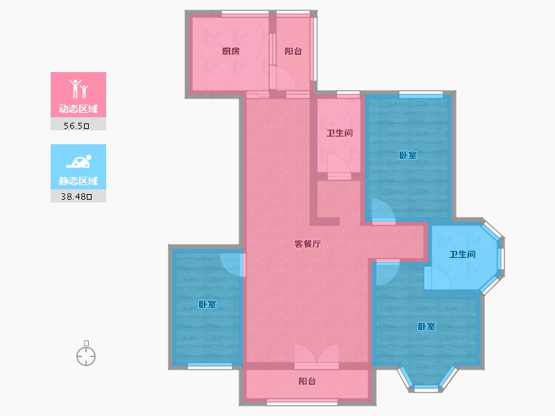 吉林省-长春市-阳光美湖天地-82.29-户型库-动静分区