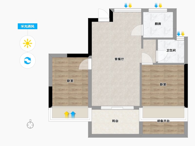 湖北省-武汉市-天屿湖-60.83-户型库-采光通风