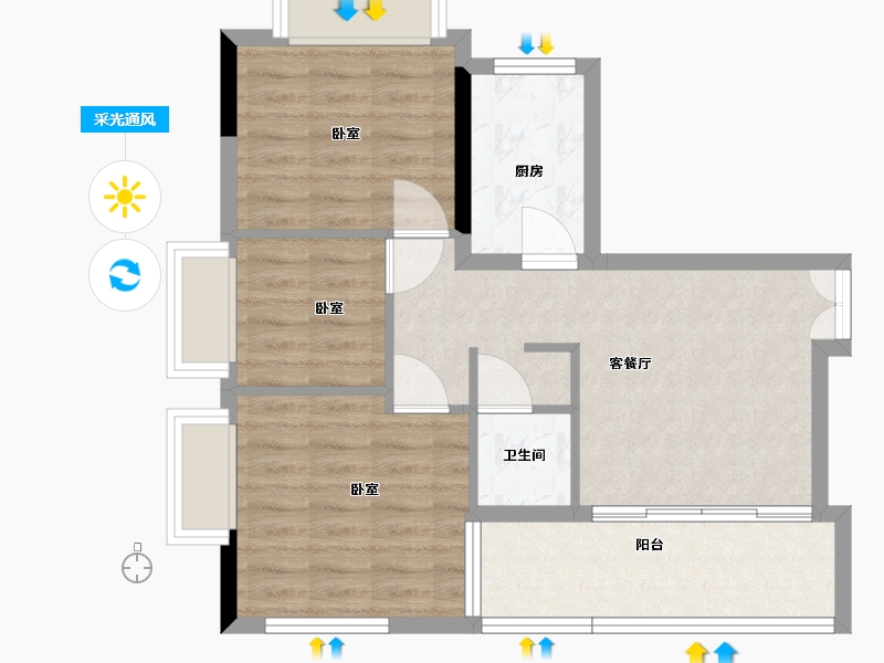 湖南省-郴州市-郴州湘华帝景-64.00-户型库-采光通风