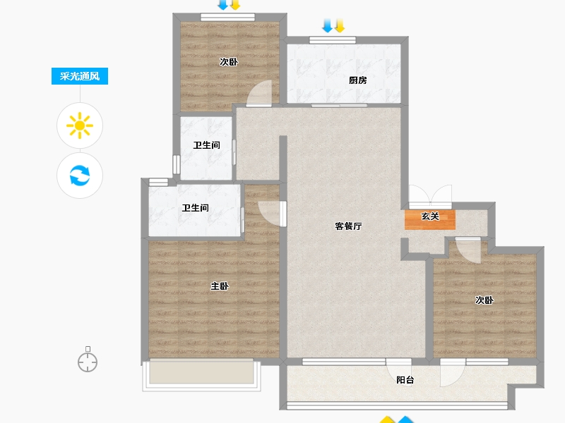 山东省-泰安市-中南樾府-105.00-户型库-采光通风