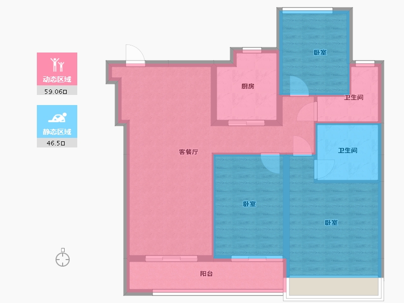 浙江省-舟山市-绿城沁润公寓-95.08-户型库-动静分区