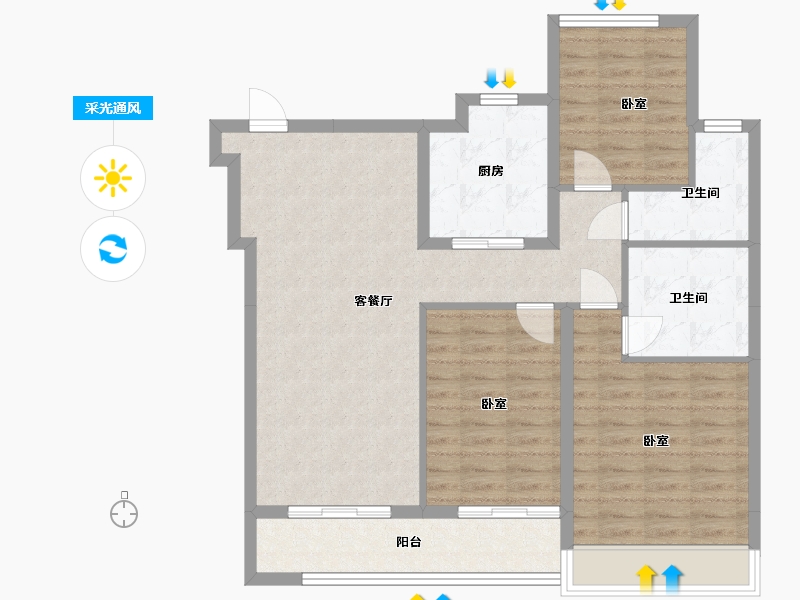 浙江省-舟山市-绿城沁润公寓-95.08-户型库-采光通风