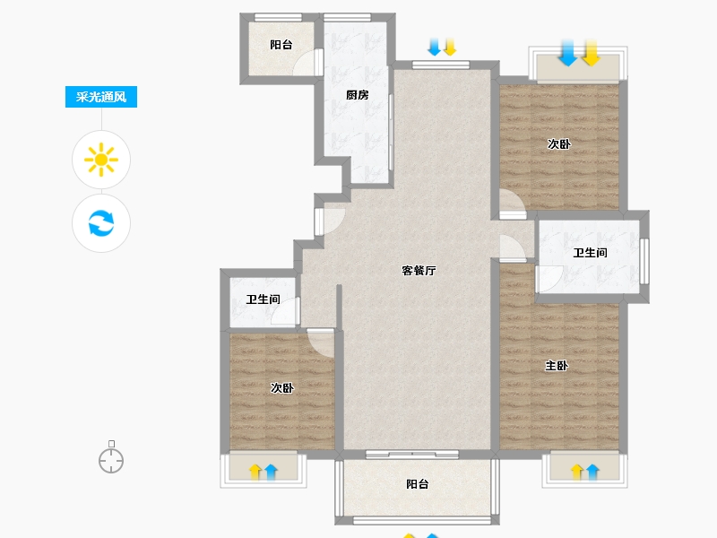 陕西省-西安市-唐樾六和坊-114.96-户型库-采光通风