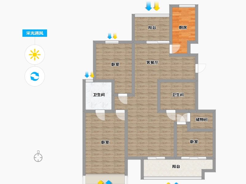 江苏省-镇江市-恒泰·蓝湾-111.66-户型库-采光通风