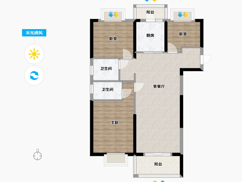 湖北省-武汉市-碧桂园黄金时代-90.60-户型库-采光通风