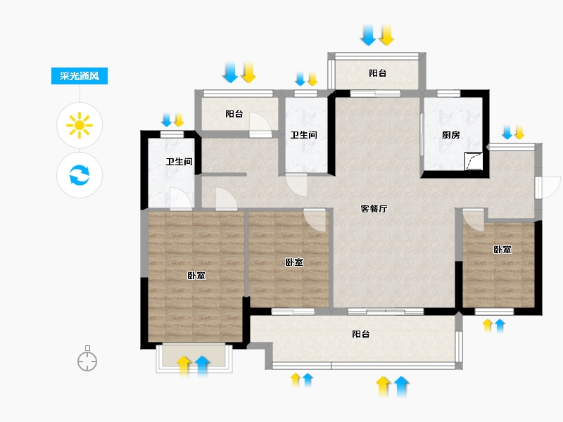 广东省-梅州市-融创奥园玖珑台-108.87-户型库-采光通风