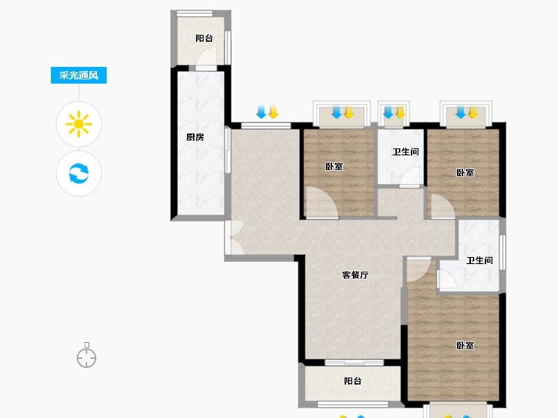 湖北省-武汉市-君荟天地-106.00-户型库-采光通风